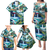 Wailua Falls Hawaii Family Matching Puletasi and Hawaiian Shirt Kauai Natural Beauty DT02 - Polynesian Pride