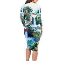 Wailua Falls Hawaii Long Sleeve Bodycon Dress Kauai Natural Beauty