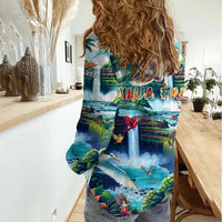 Wailua Falls Hawaii Women Casual Shirt Kauai Natural Beauty