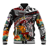 Personalized American Samoa Warrior Baseball Jacket Shark Turtle Polynesian Tattoo DT02 Unisex Black - Polynesian Pride