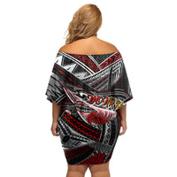 Personalized American Samoa Warrior Family Matching Off Shoulder Short Dress and Hawaiian Shirt Shark Turtle Polynesian Tattoo