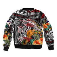 Personalized American Samoa Warrior Sleeve Zip Bomber Jacket Shark Turtle Polynesian Tattoo