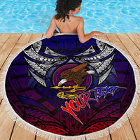 Personalized American Samoa Flag Beach Blanket Eagles Polynesian Art