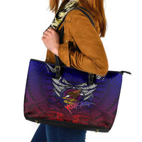 Personalized American Samoa Flag Leather Tote Bag Eagles Polynesian Art DT02 Blue - Polynesian Pride