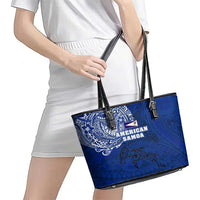 Sharks And American Samoa Leather Tote Bag Simple Polynesian Blue DT02 - Polynesian Pride