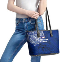Sharks And American Samoa Leather Tote Bag Simple Polynesian Blue DT02 - Polynesian Pride