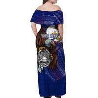 American Samoa Off Shoulder Maxi Dress Brave Eagle Flag Color DT02 - Polynesian Pride
