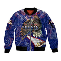 American Samoa Sleeve Zip Bomber Jacket Brave Eagle Flag Color DT02 Unisex Blue - Polynesian Pride