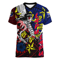 Philippines Lapu Lapu Women V Neck T Shirt Chief Filipino Tattoo DT02 Female Art - Polynesian Pride