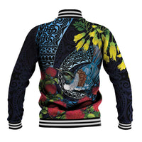 New Zealand Tui Bird Baseball Jacket Maori Koru Mix Pohutukawa