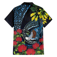 New Zealand Tui Bird Family Matching Long Sleeve Bodycon Dress and Hawaiian Shirt Maori Koru Mix Pohutukawa DT04 - Polynesian Pride