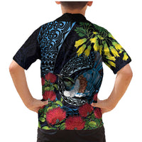 New Zealand Tui Bird Family Matching Mermaid Dress and Hawaiian Shirt Maori Koru Mix Pohutukawa