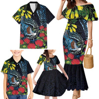 New Zealand Tui Bird Family Matching Mermaid Dress and Hawaiian Shirt Maori Koru Mix Pohutukawa