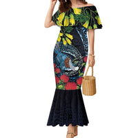 New Zealand Tui Bird Family Matching Mermaid Dress and Hawaiian Shirt Maori Koru Mix Pohutukawa