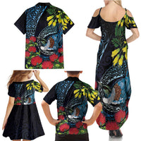 New Zealand Tui Bird Family Matching Summer Maxi Dress and Hawaiian Shirt Maori Koru Mix Pohutukawa DT04 - Polynesian Pride