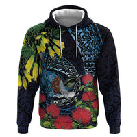 New Zealand Tui Bird Hoodie Maori Koru Mix Pohutukawa