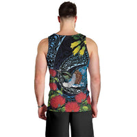 New Zealand Tui Bird Men Tank Top Maori Koru Mix Pohutukawa