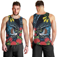 New Zealand Tui Bird Men Tank Top Maori Koru Mix Pohutukawa