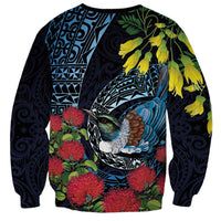 New Zealand Tui Bird Sweatshirt Maori Koru Mix Pohutukawa