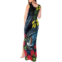 New Zealand Tui Bird Tank Maxi Dress Maori Koru Mix Pohutukawa DT04 - Polynesian Pride