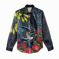 New Zealand Tui Bird Women Casual Shirt Maori Koru Mix Pohutukawa DT04 - Polynesian Pride
