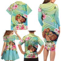 Personalised Hawaii Father's Day Family Matching Long Sleeve Bodycon Dress and Hawaiian Shirt Happy Father And Child DT04 - Polynesian Pride