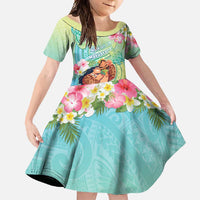 Personalised Hawaii Father's Day Family Matching Mermaid Dress and Hawaiian Shirt Happy Father And Child DT04 Daughter's Dress Green - Polynesian Pride