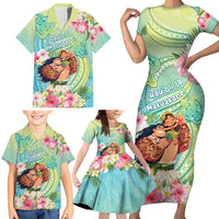 Personalised Hawaii Father's Day Family Matching Short Sleeve Bodycon Dress and Hawaiian Shirt Happy Father And Child DT04 - Polynesian Pride