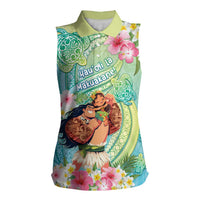 Personalised Hawaii Father's Day Women Sleeveless Polo Shirt Happy Father And Child DT04 Female Green - Polynesian Pride