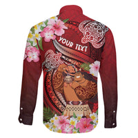 Personalised New Zealand Father's Day Family Matching Off The Shoulder Long Sleeve Dress and Hawaiian Shirt Happy Father And Child