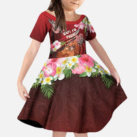 Personalised New Zealand Father's Day Family Matching Puletasi and Hawaiian Shirt Happy Father And Child DT04 Daughter's Dress Red - Polynesian Pride