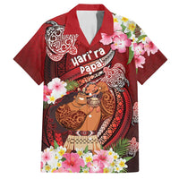 Personalised New Zealand Father's Day Family Matching Puletasi and Hawaiian Shirt Happy Father And Child DT04 Dad's Shirt - Short Sleeve Red - Polynesian Pride