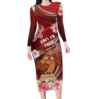 Personalised New Zealand Father's Day Long Sleeve Bodycon Dress Happy Father And Child