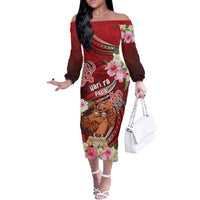 Personalised New Zealand Father's Day Off The Shoulder Long Sleeve Dress Happy Father And Child