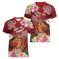 Personalised New Zealand Father's Day Women V-Neck T-Shirt Happy Father And Child DT04 - Polynesian Pride