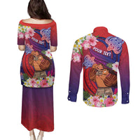 Personalised Samoa Father's Day Couples Matching Puletasi and Long Sleeve Button Shirt Happy Father And Child