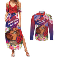 Personalised Samoa Father's Day Couples Matching Summer Maxi Dress and Long Sleeve Button Shirt Happy Father And Child