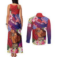 Personalised Samoa Father's Day Couples Matching Tank Maxi Dress and Long Sleeve Button Shirt Happy Father And Child