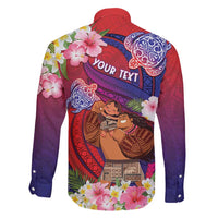 Personalised Samoa Father's Day Family Matching Long Sleeve Bodycon Dress and Hawaiian Shirt Happy Father And Child