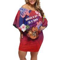 Personalised Samoa Father's Day Family Matching Off Shoulder Short Dress and Hawaiian Shirt Happy Father And Child