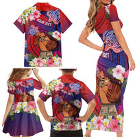 Personalised Samoa Father's Day Family Matching Short Sleeve Bodycon Dress and Hawaiian Shirt Happy Father And Child