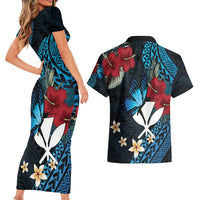 Hawaii Butterfly Couples Matching Short Sleeve Bodycon Dress and Hawaiian Shirt Kanaka Maoli Mix Hibiscus
