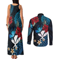 Hawaii Butterfly Couples Matching Tank Maxi Dress and Long Sleeve Button Shirt Kanaka Maoli Mix Hibiscus