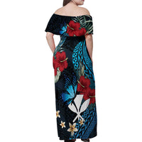 Hawaii Butterfly Family Matching Off Shoulder Maxi Dress and Hawaiian Shirt Kanaka Maoli Mix Hibiscus