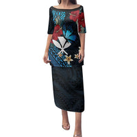 Hawaii Butterfly Family Matching Puletasi and Hawaiian Shirt Kanaka Maoli Mix Hibiscus