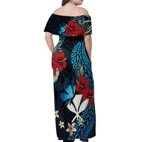 Hawaii Butterfly Off Shoulder Maxi Dress Kanaka Maoli Mix Hibiscus