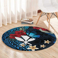 Hawaii Butterfly Round Carpet Kanaka Maoli Mix Hibiscus