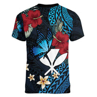 Hawaii Butterfly Women V-Neck T-Shirt Kanaka Maoli Mix Hibiscus DT04 - Polynesian Pride