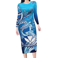 Hawaii Family Matching Long Sleeve Bodycon Dress and Hawaiian Shirt Turtle With Hammerhead Shark Oceanic