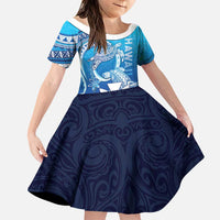 Hawaii Family Matching Puletasi and Hawaiian Shirt Turtle With Hammerhead Shark Oceanic DT04 Daughter's Dress Blue - Polynesian Pride